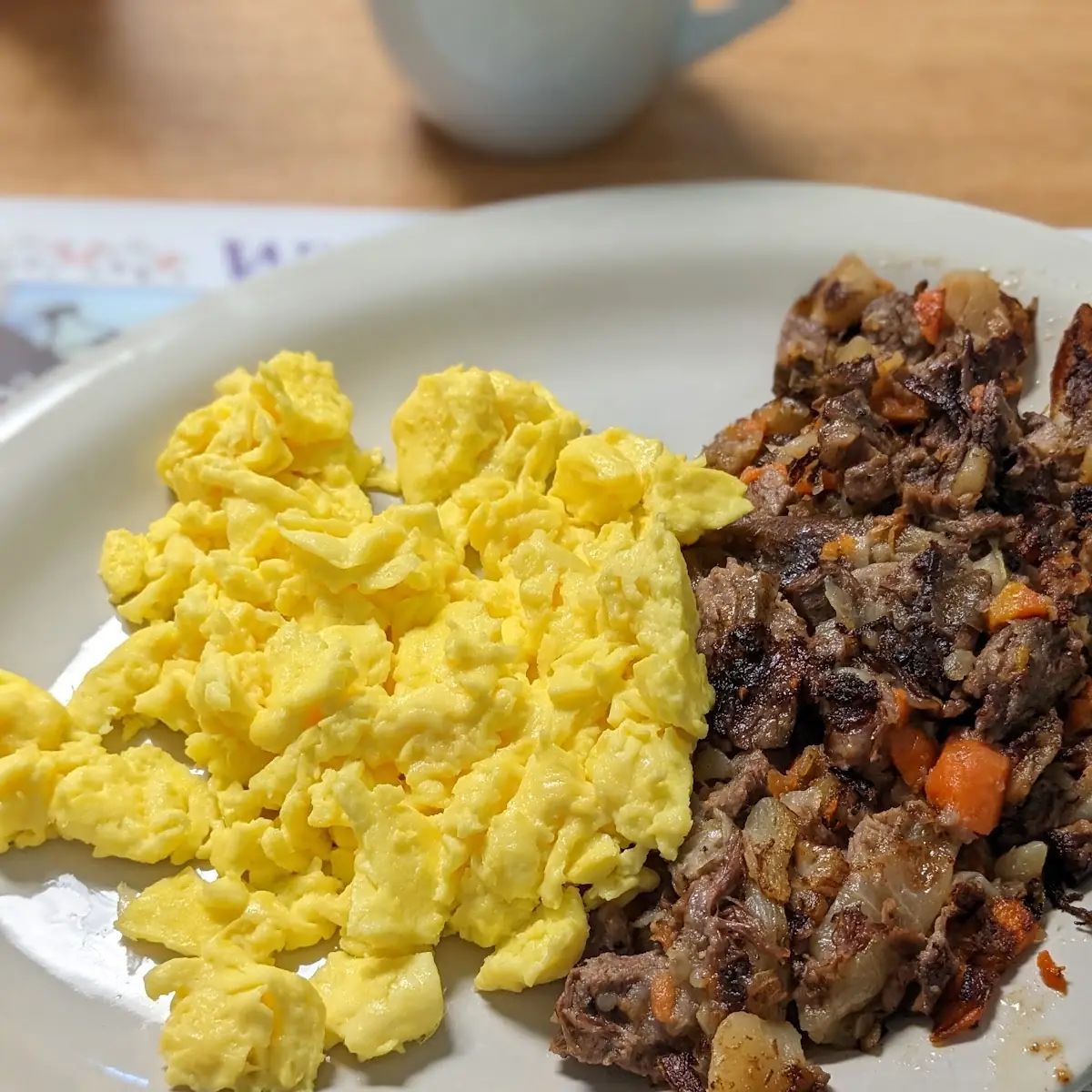 Scrambled Eggs and Pot Roast Hash