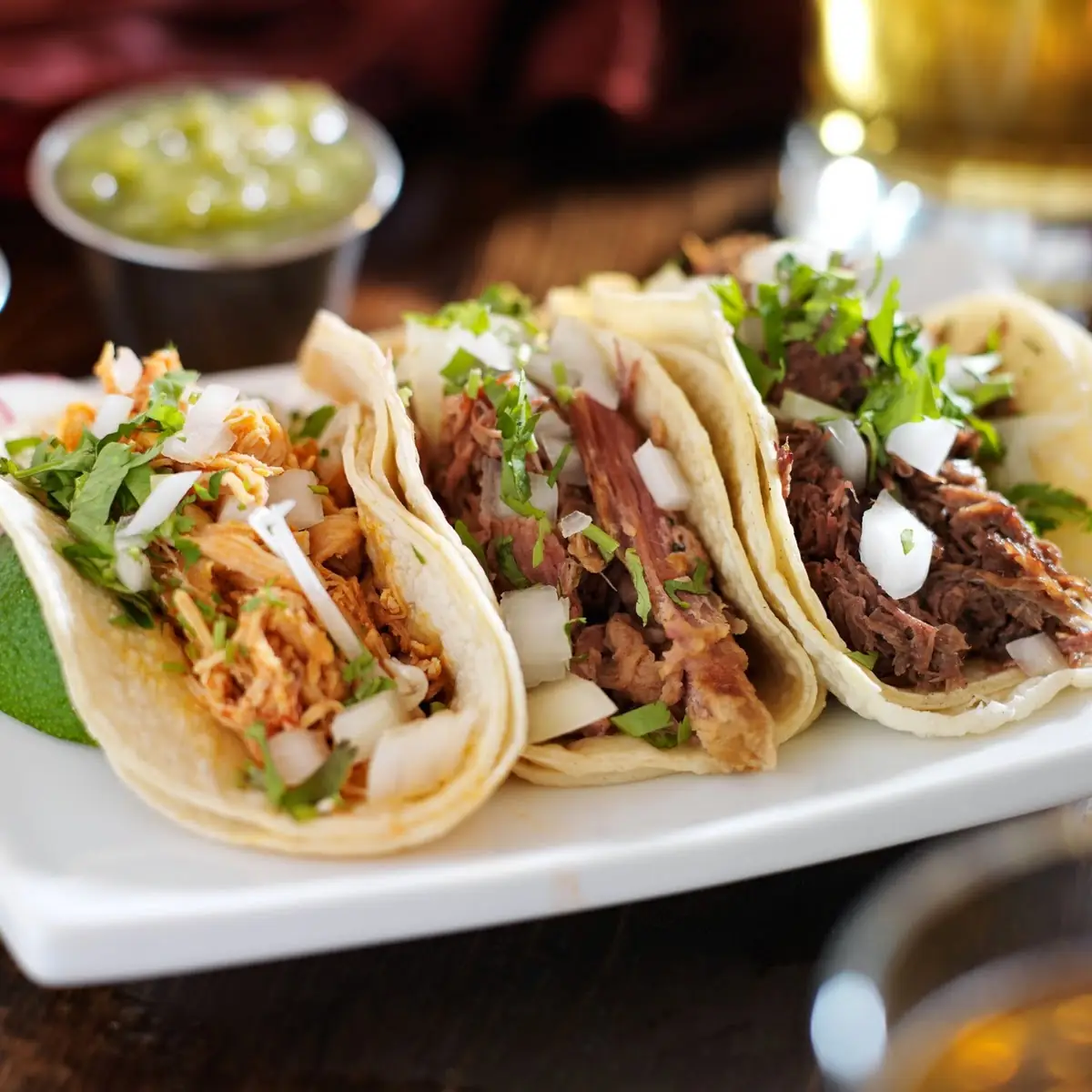 Authentic Mexican Barbacoa Carnitas and Chicken Tacos