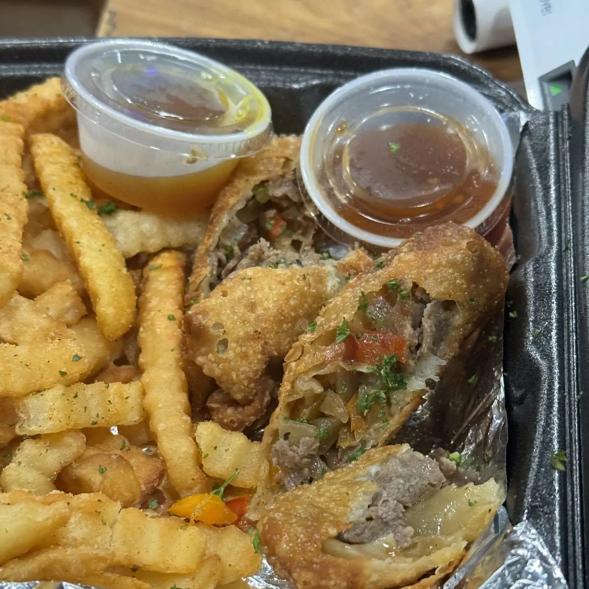 Chicken or Steak Philly 4 pcs Wings & Fries