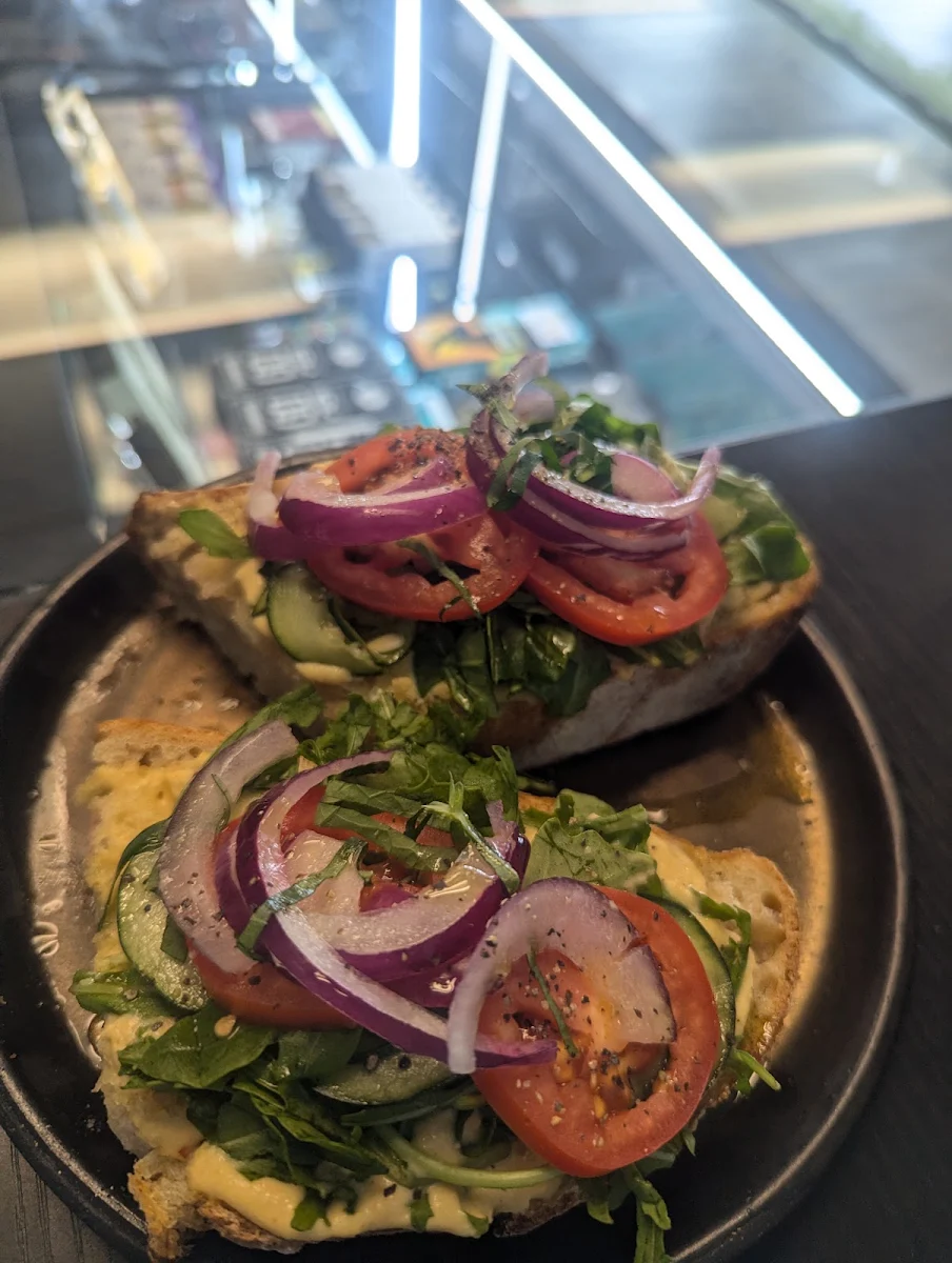 Hummus and Veggies Open Face Sandwich