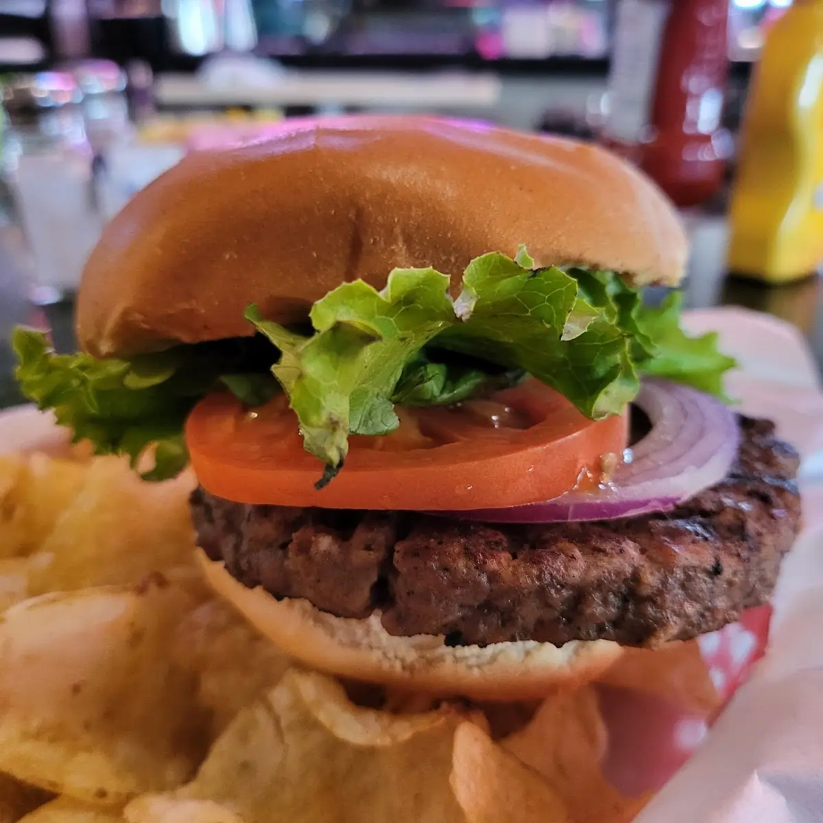 Burger with Home Made Potato Chips
