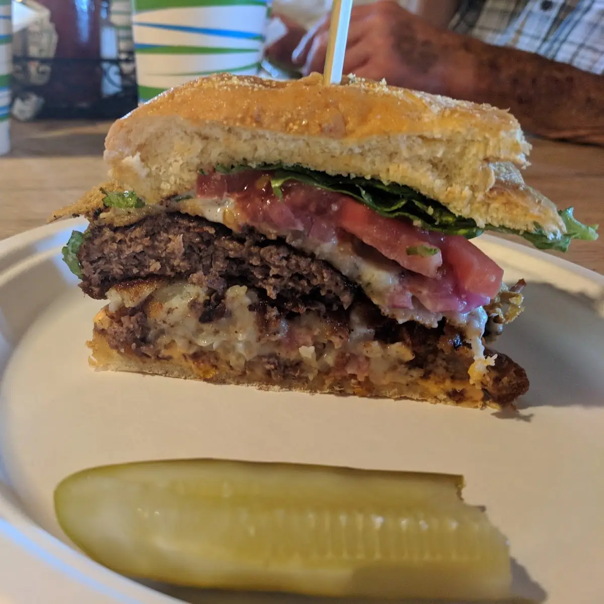 The Wild Bleu Yonder Bison Burger with Fried Parmesan and Bleu Cheese and Sirrachi Cream Sauce