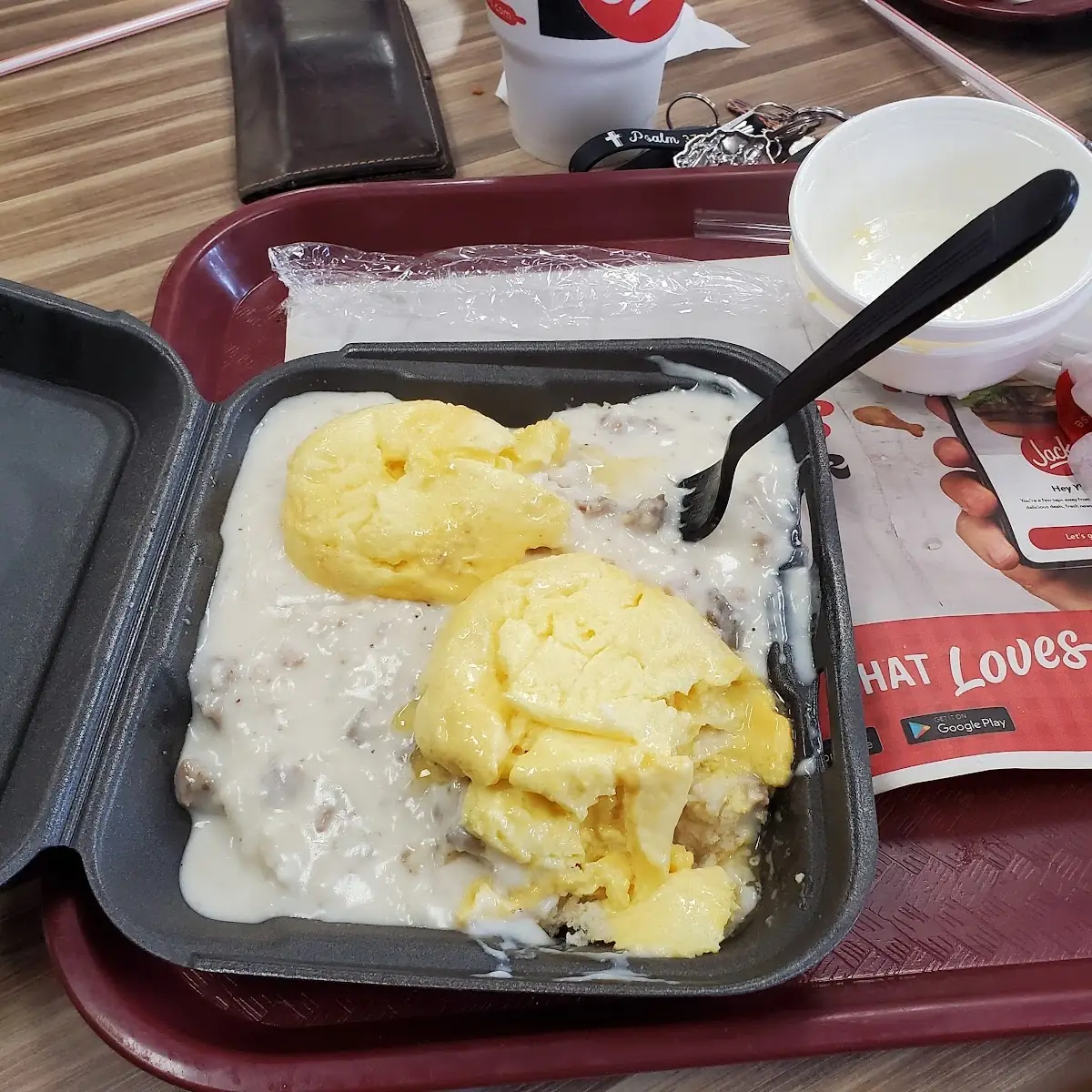 Biscuits and Sausage Gravy with Scrambled Eggs