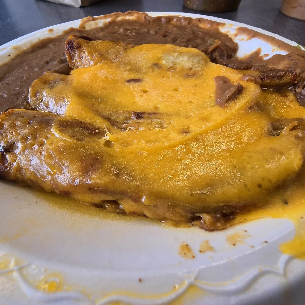 Beef Enchiladas and Refried Beans