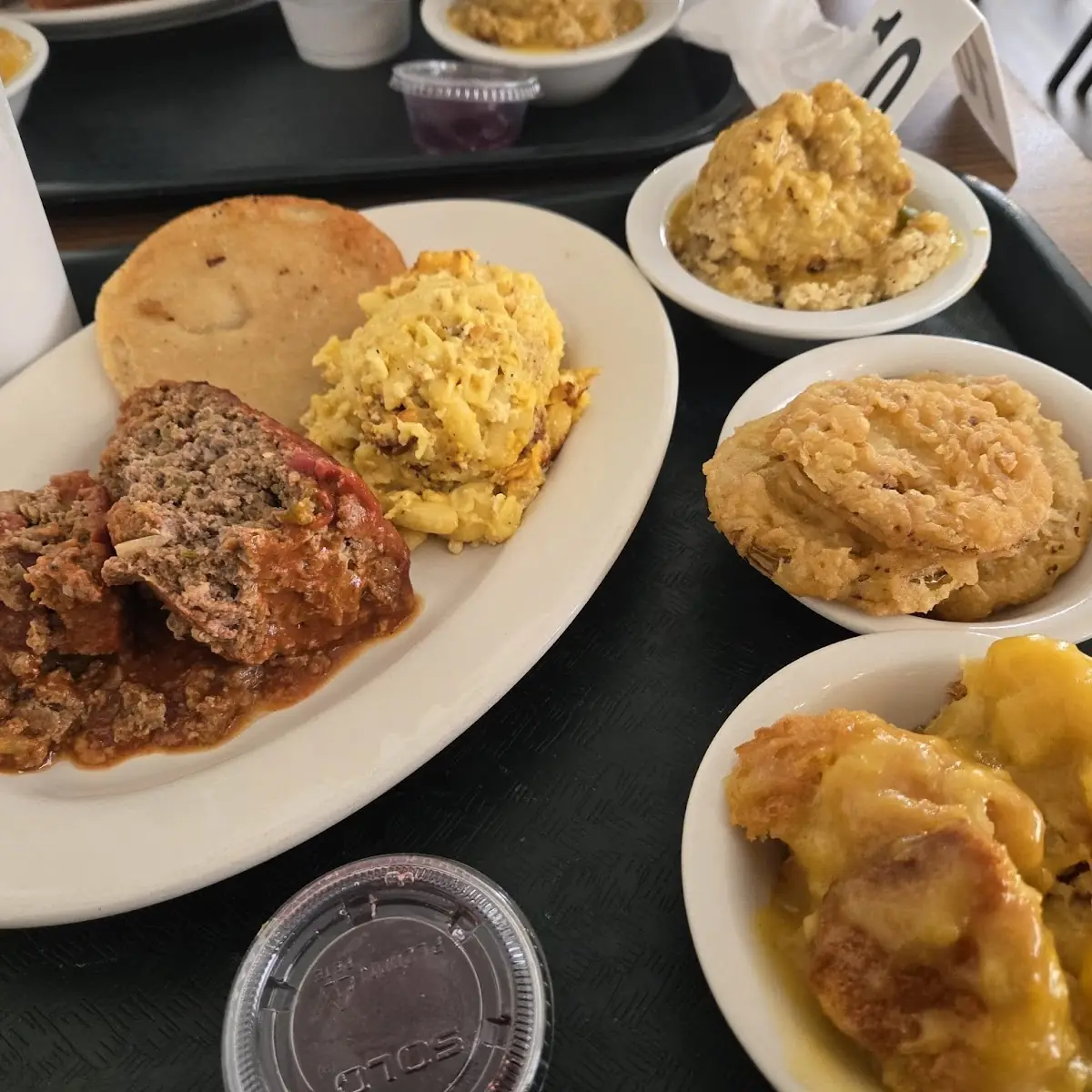 Butter Roll Macaroni Cheese Meat Loaf Fried Green Tomatoes
