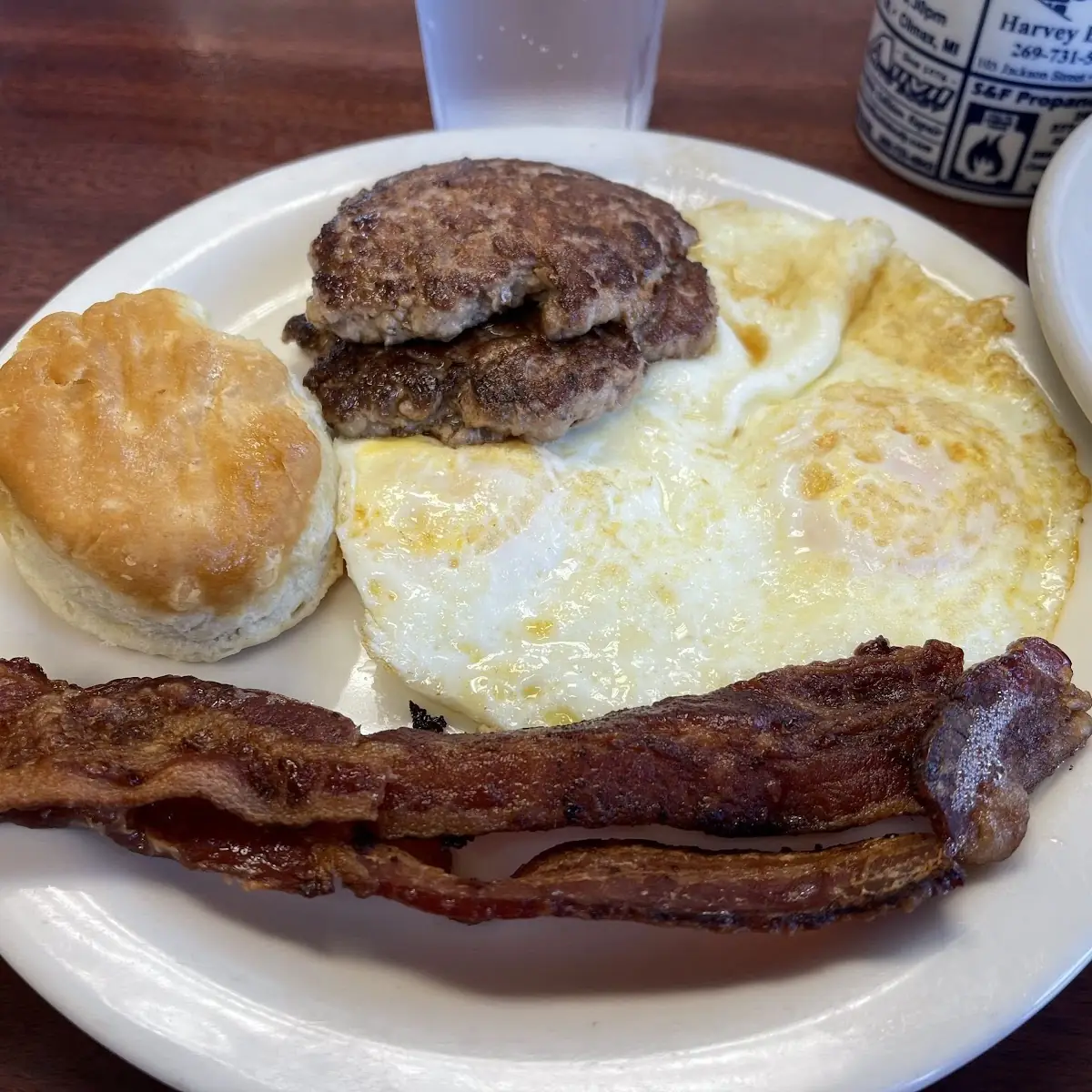 Bacon Sausage Eggs & Biscuit