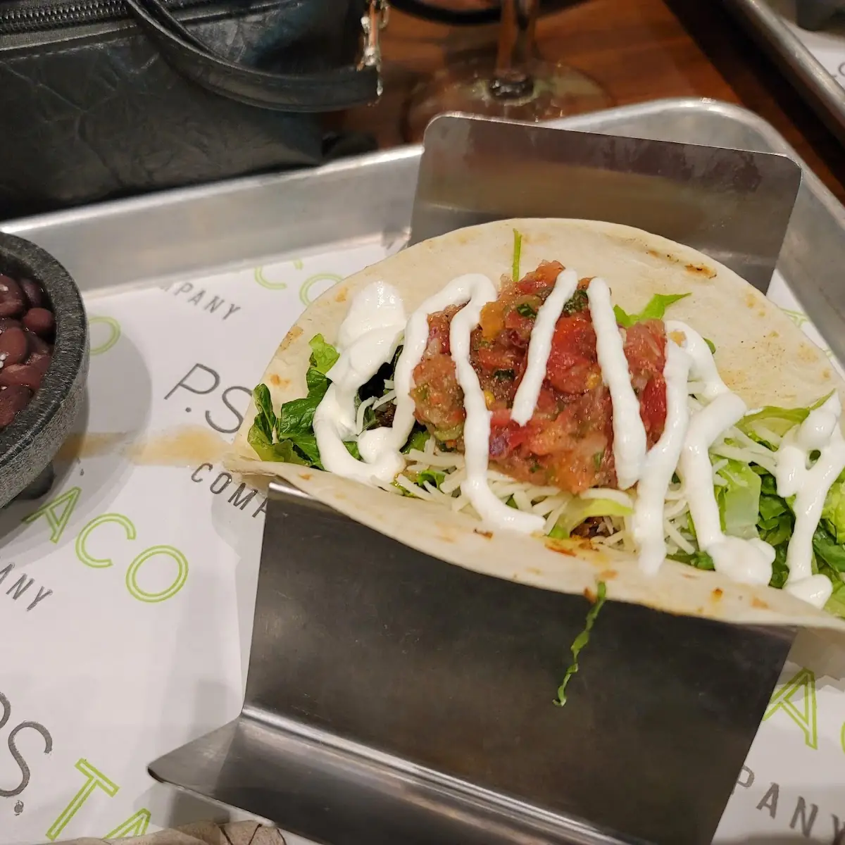 Ground Beef Taco with a Side of Black Beans