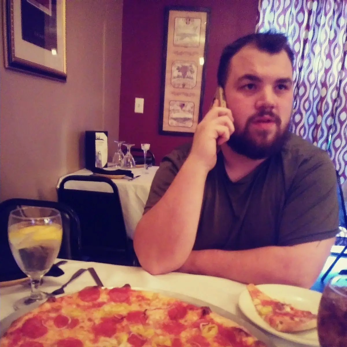 Large Pepperoni Pizza and Corey