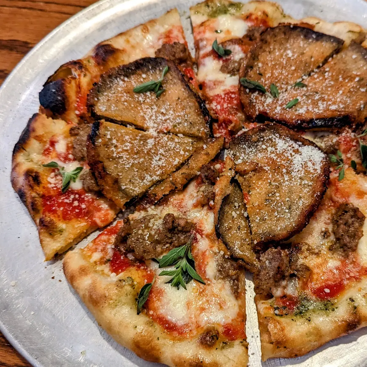 Fried Eggplant and Sausage Pizza