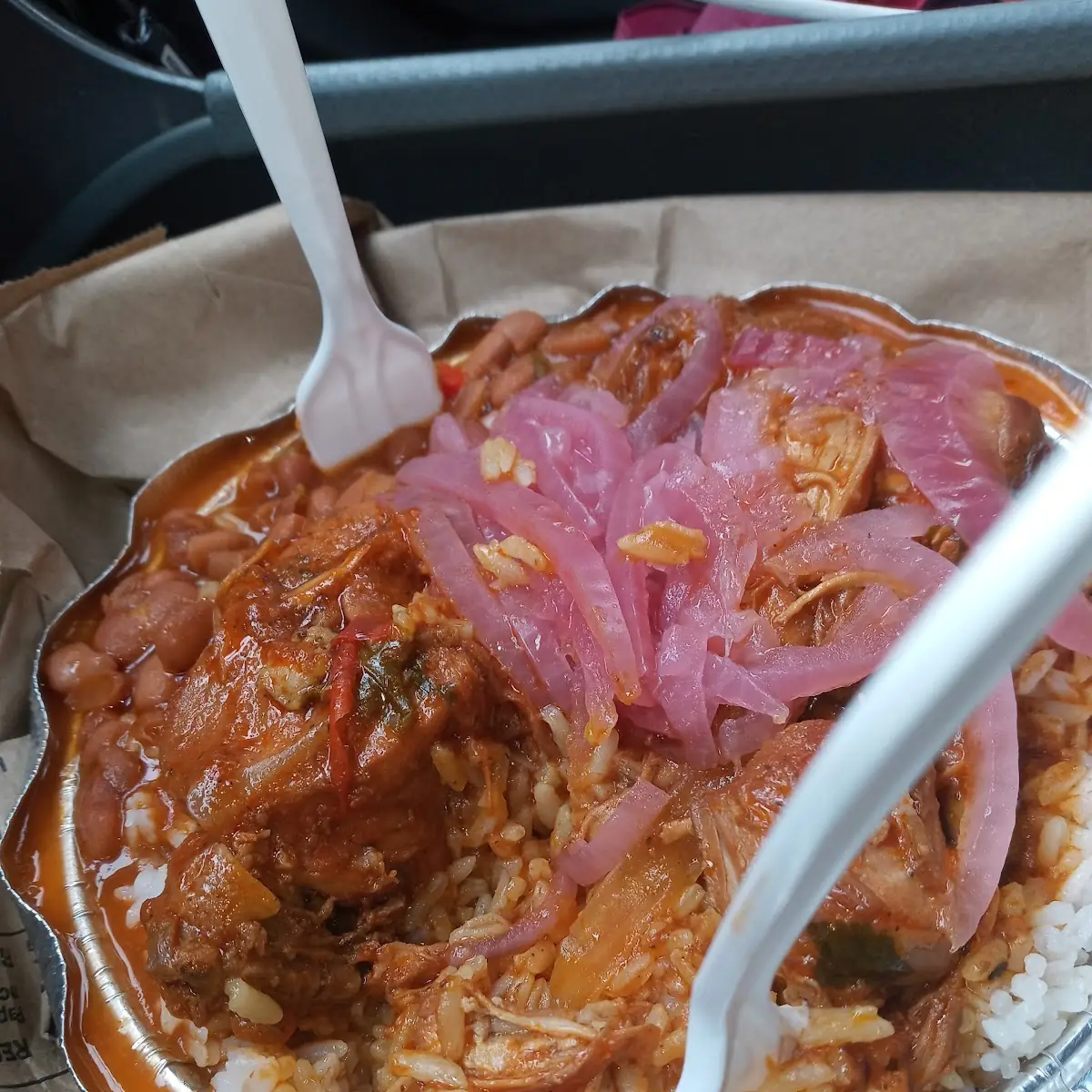 White Rice w Stewed Chicken Beans Onions