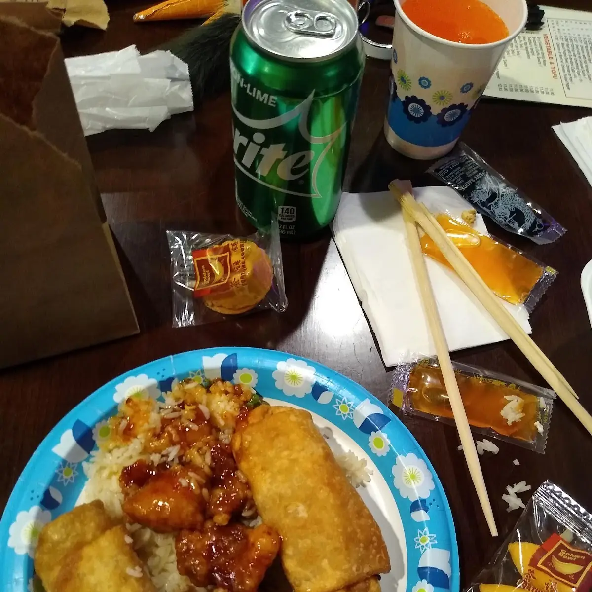 General TSO's Chicken with Egg Rolls