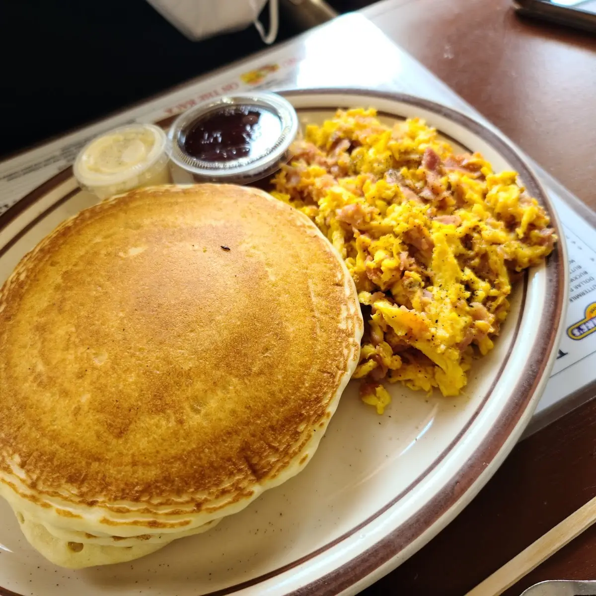 Pancakes with Scrambled Eggs & Chopped Ham