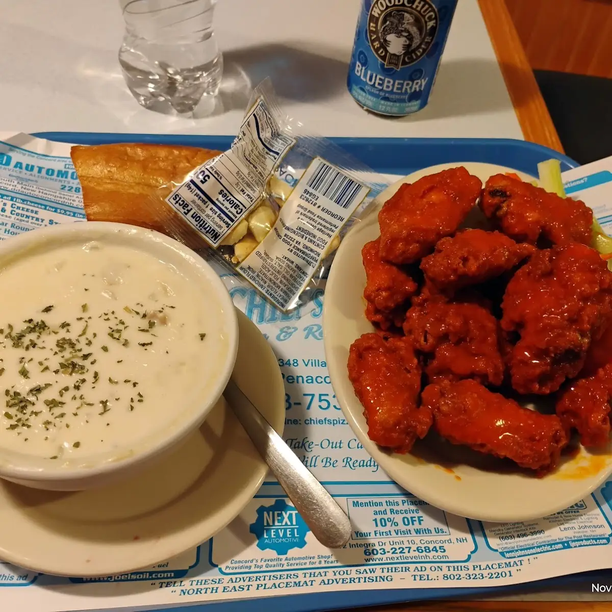 Buffalo Wings and Clam Chowder