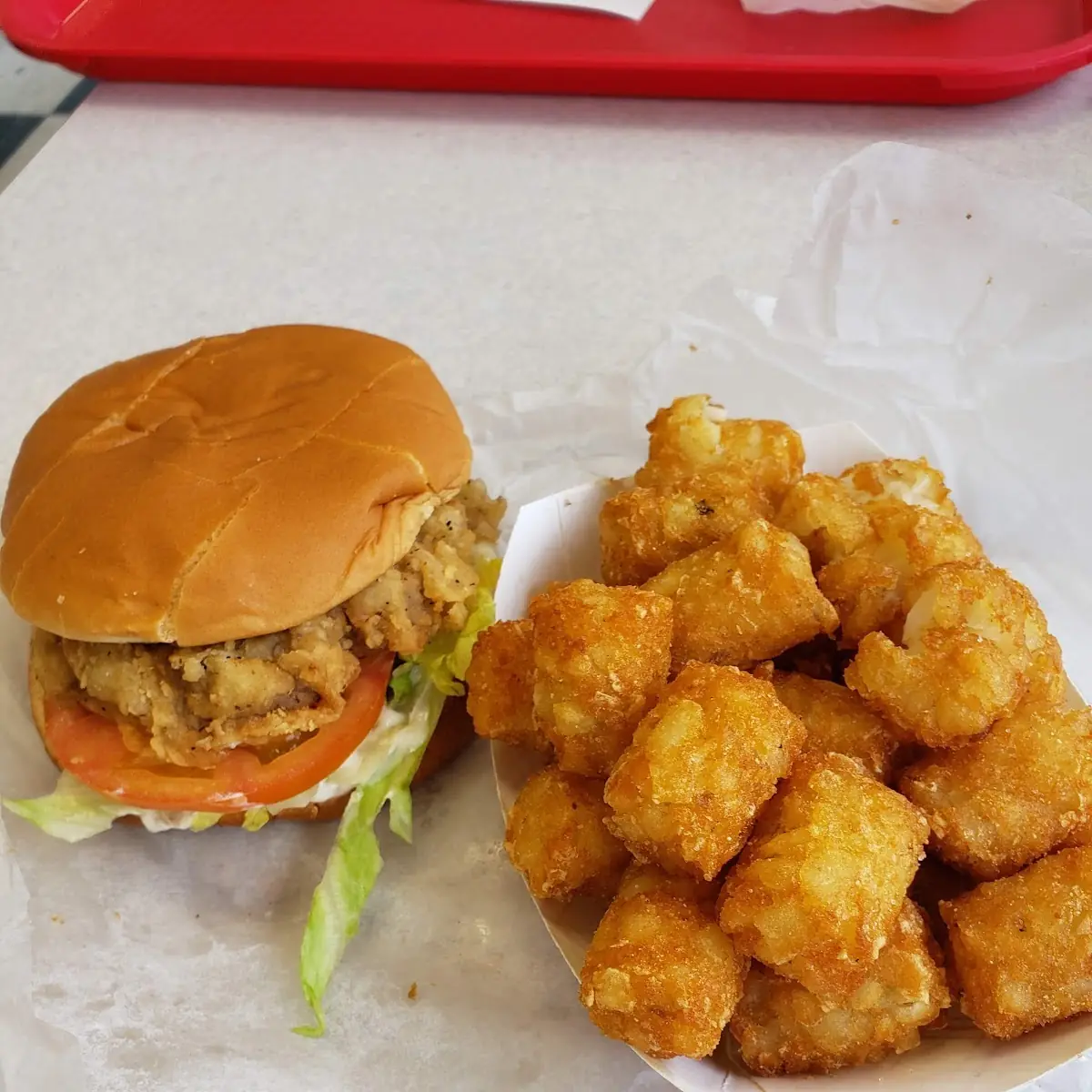 Steak Sandwich and Tator Tots