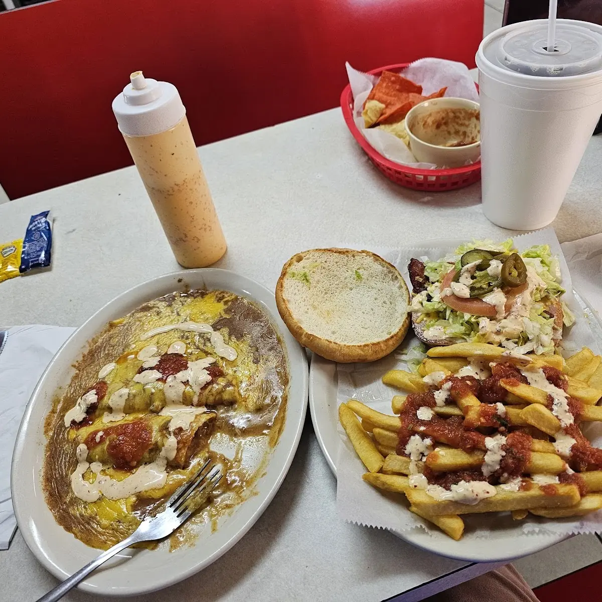 Enchiladas and Mexi Burger