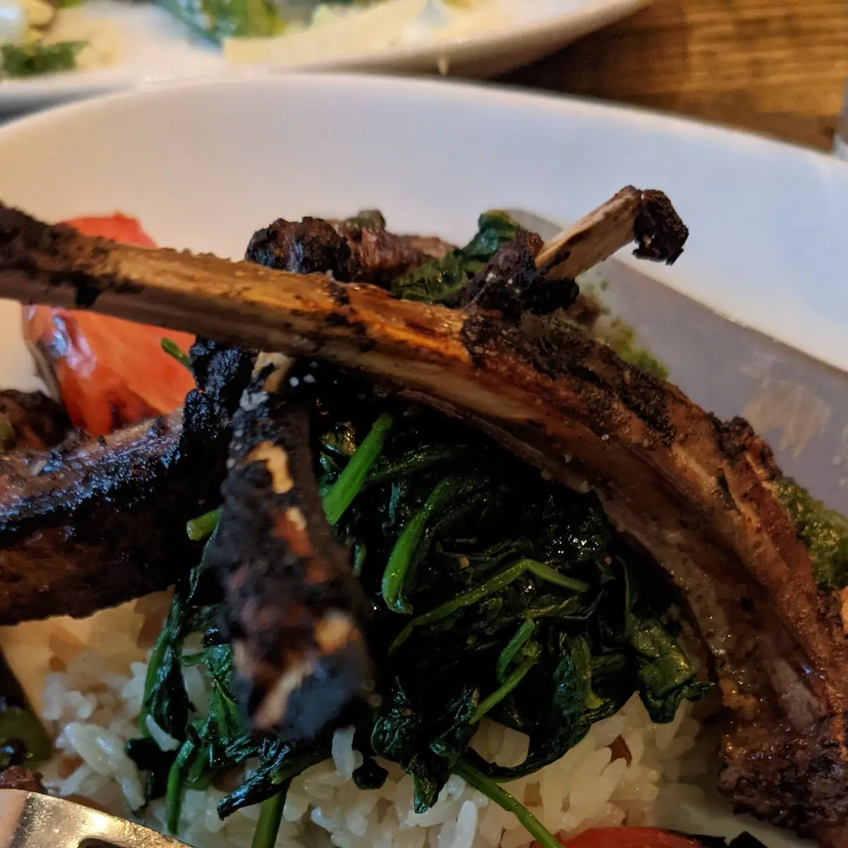 Lamb Chops Rice with Tomatoes Also Added Garlic Mashed Potatoes
