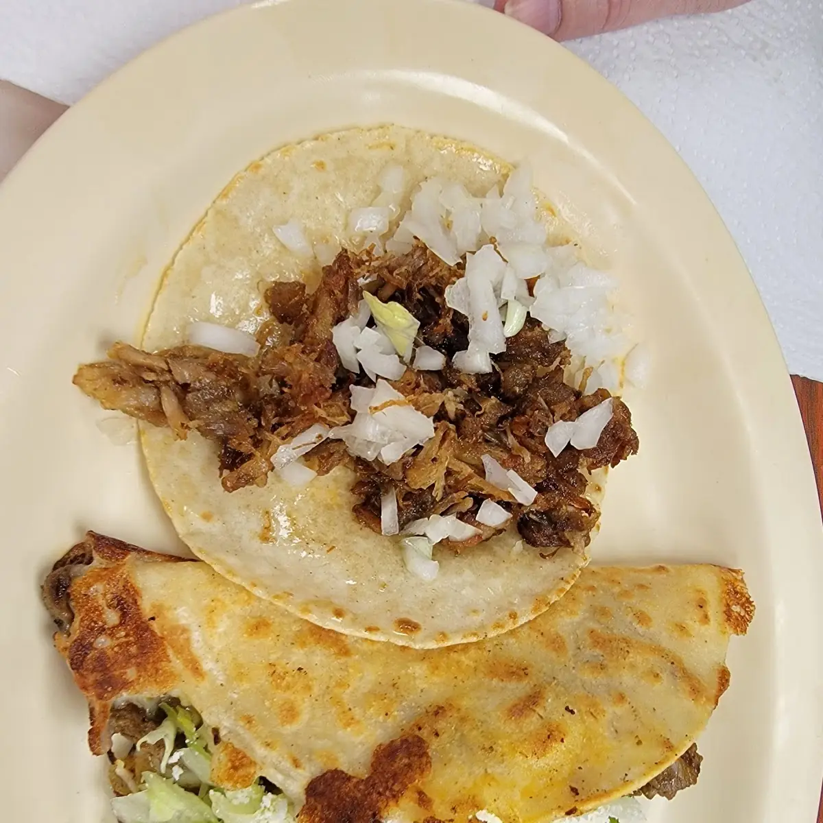 Carnitas Tacos and Steak Quesadilla