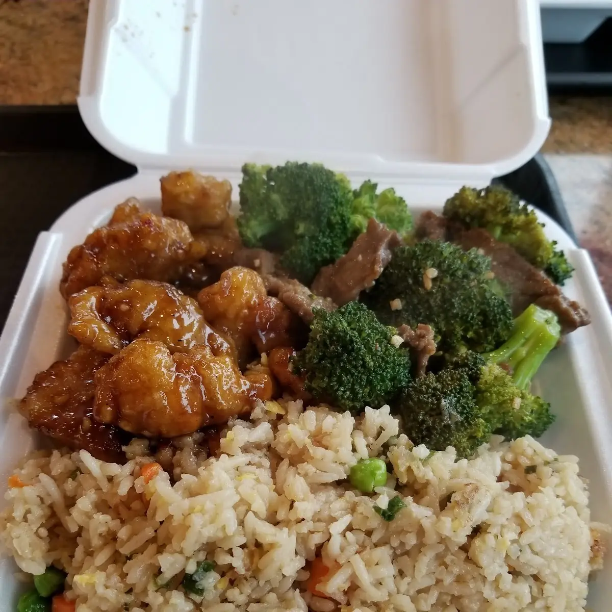 Orange Chicken Broccoli Beef and Fried Rice
