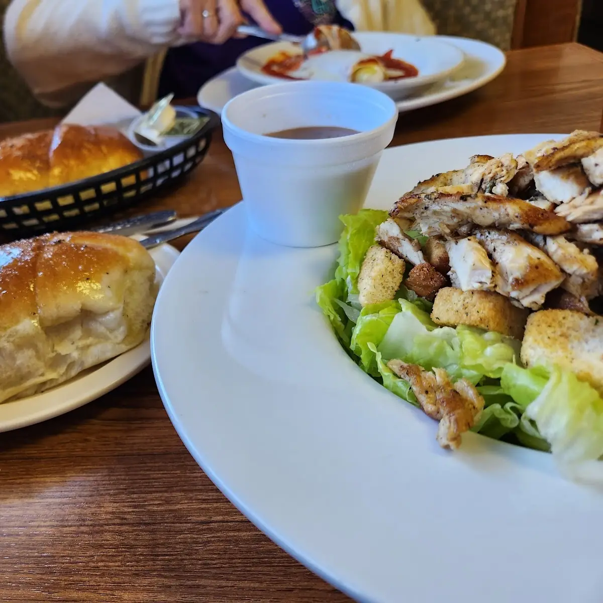 Grilled Chicken Salad and Dinner Rolls