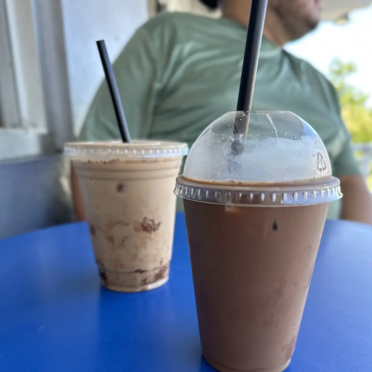 Chai Latte Left Iced Mocha Latte Right