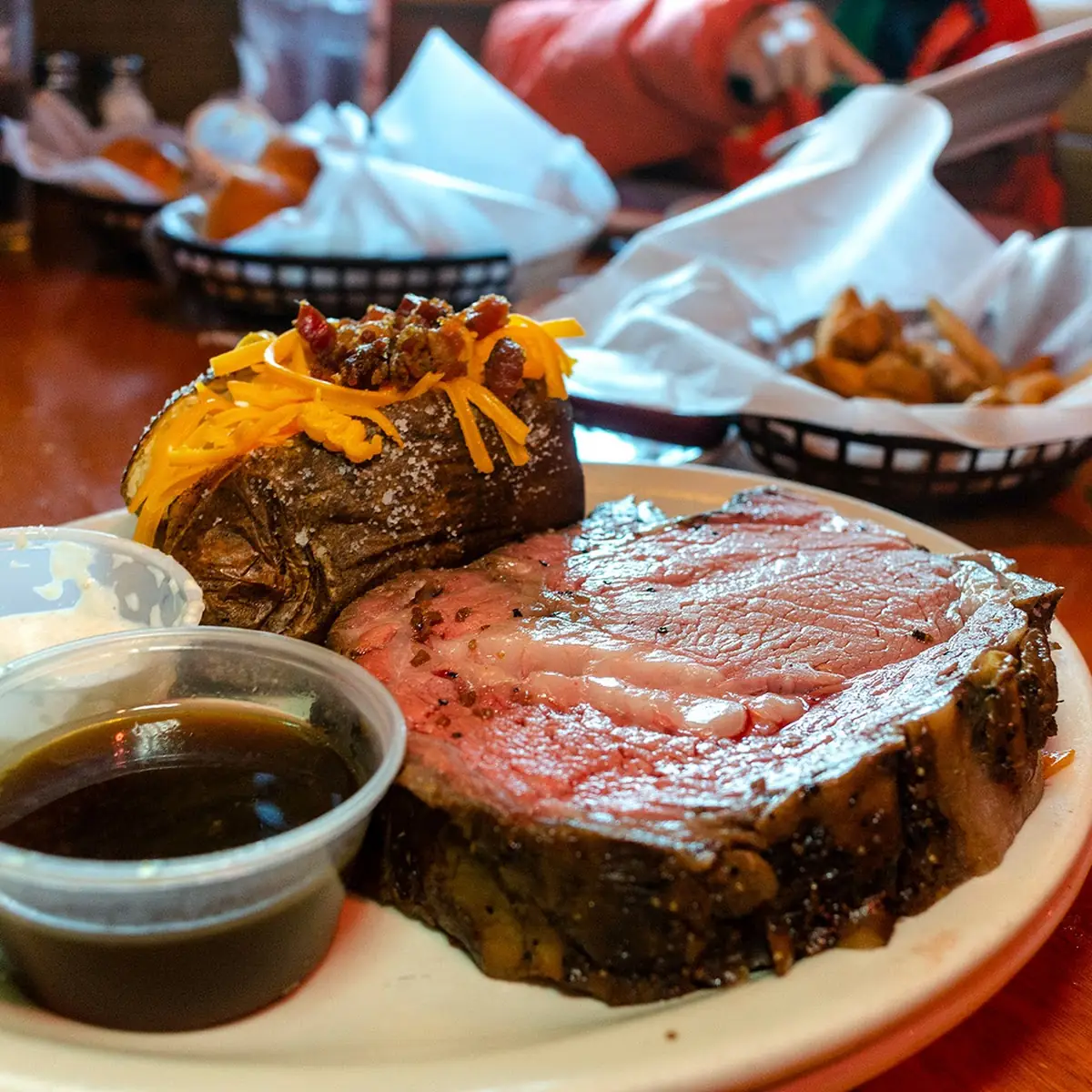 Prime Rib with Green Beans and Mashed Potatoes