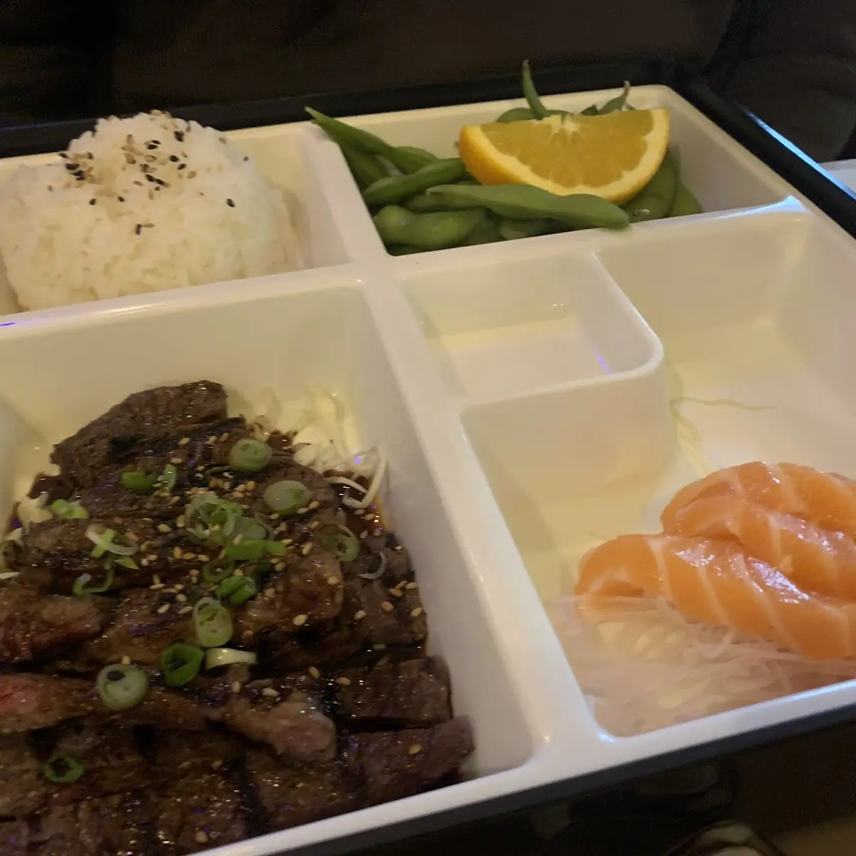 Beef Teriyaki and Salmon Sashimi Bento