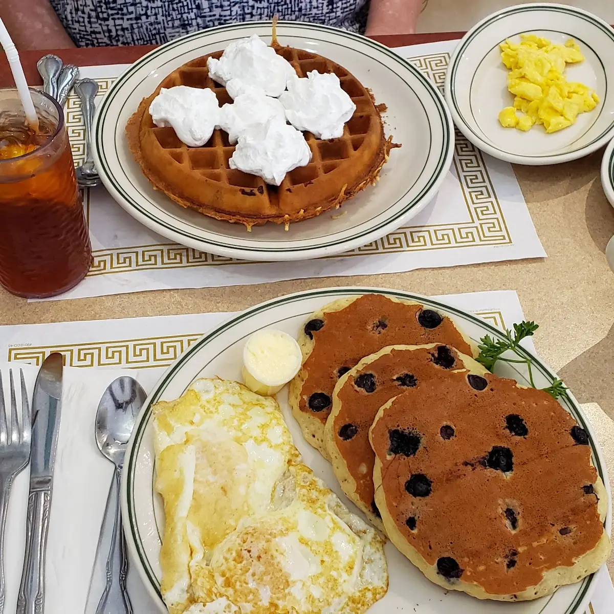Blueberry Pancakes and Two Eggs