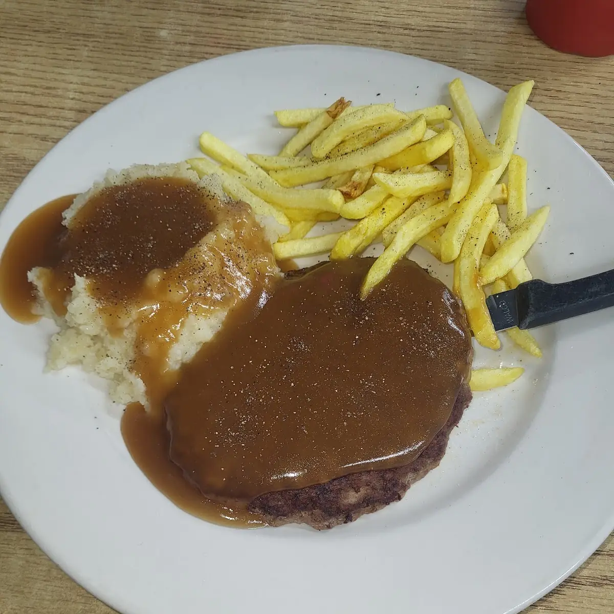 Hamburger Steak with Mashed Potatoes Fries