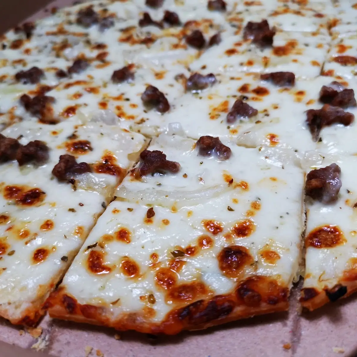 Onions and Beef Thin Crust Pizza