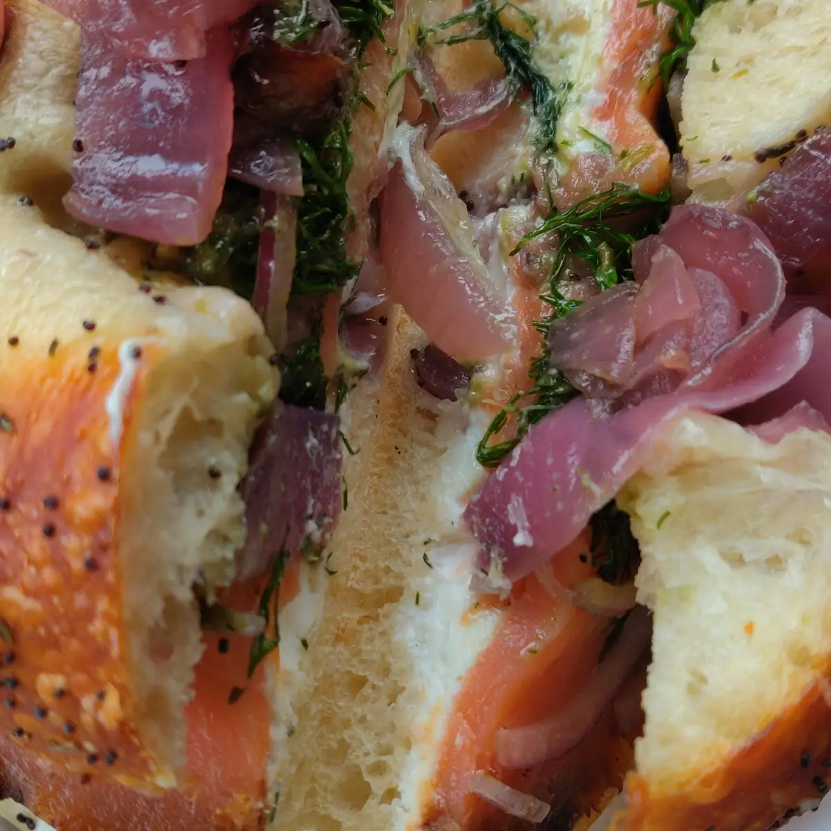 Smoked Salmon Bagel with Caramelized Onions