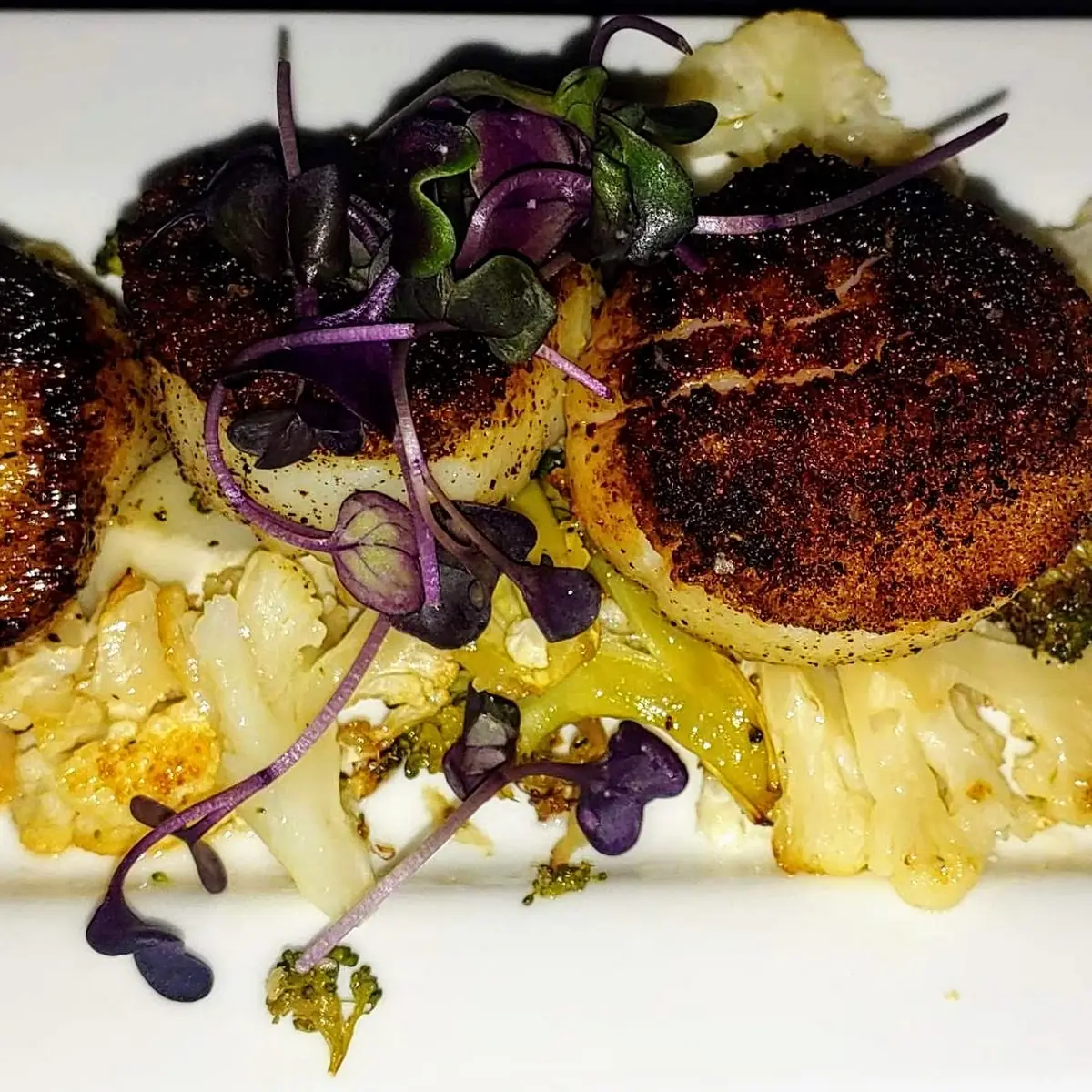 Blackened Diver Scallops with Mixed Vegetables