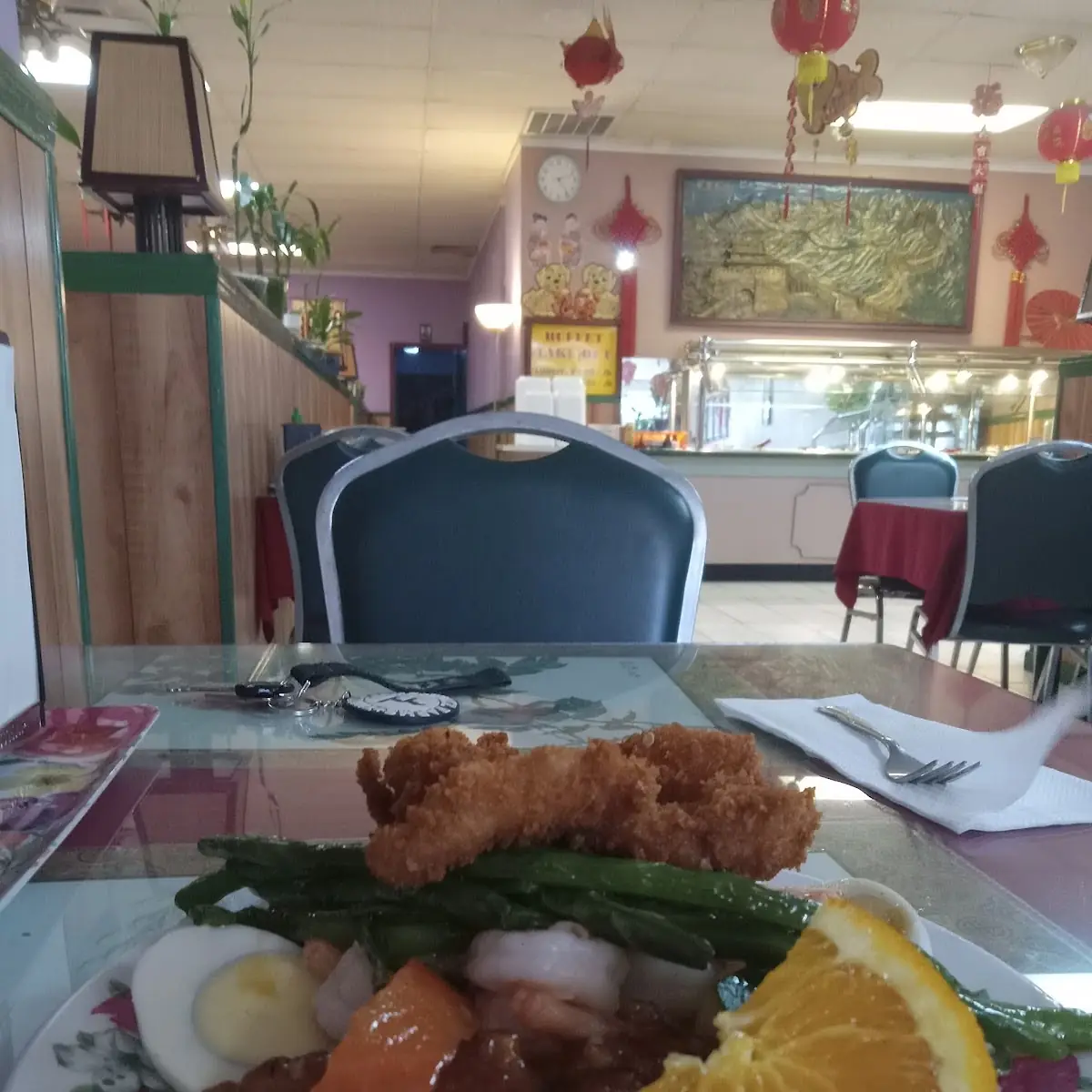 Juicy Fried Pork Chops Shrimp Fresh Green Beans from the Buffet Line