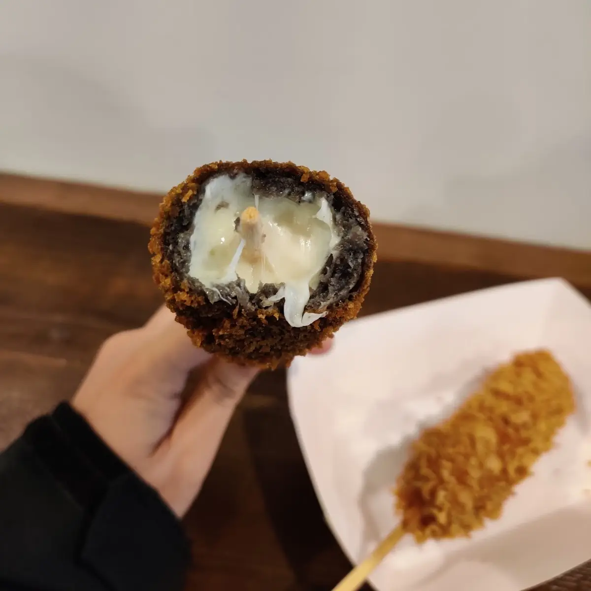 Squid Ink Mozzarella Corn Dog
