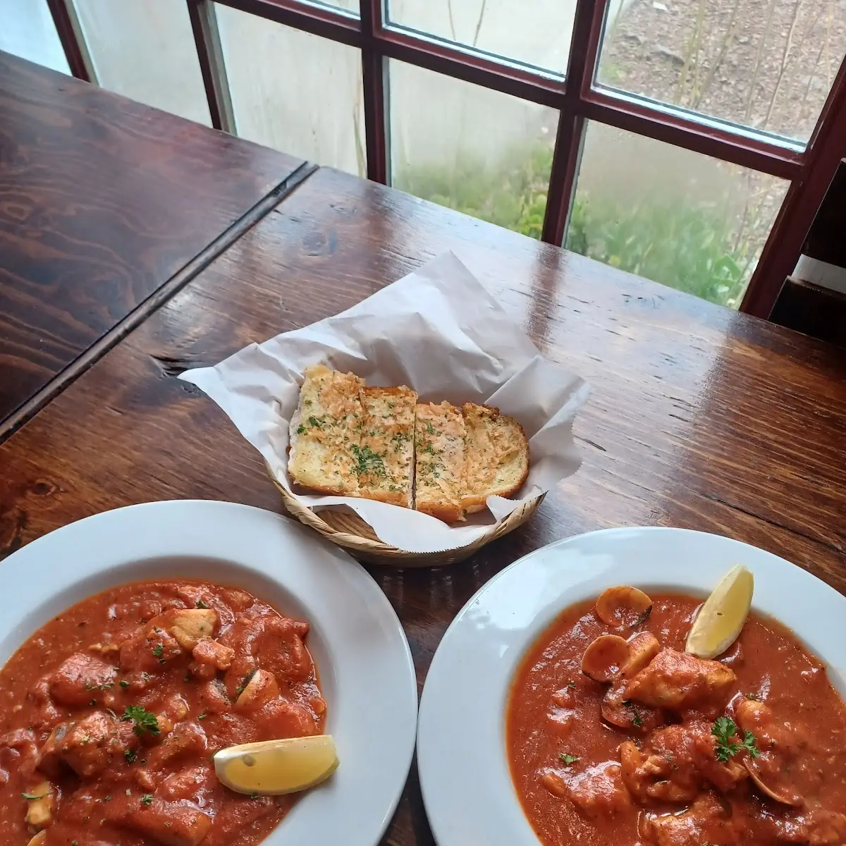 Seafood Cioppino and Garlic Bread