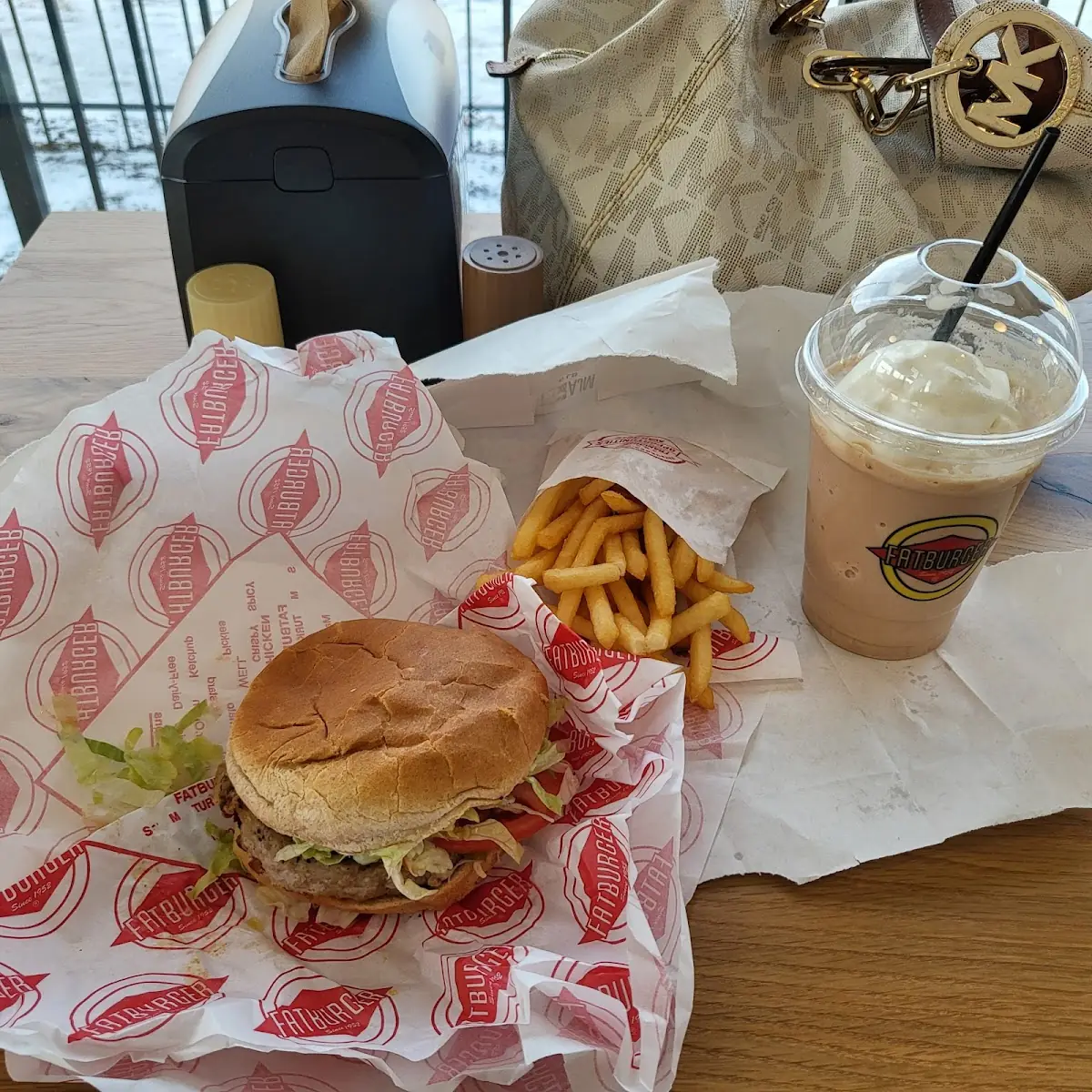 Turkey Burger and Fries with a Chocolate Shake