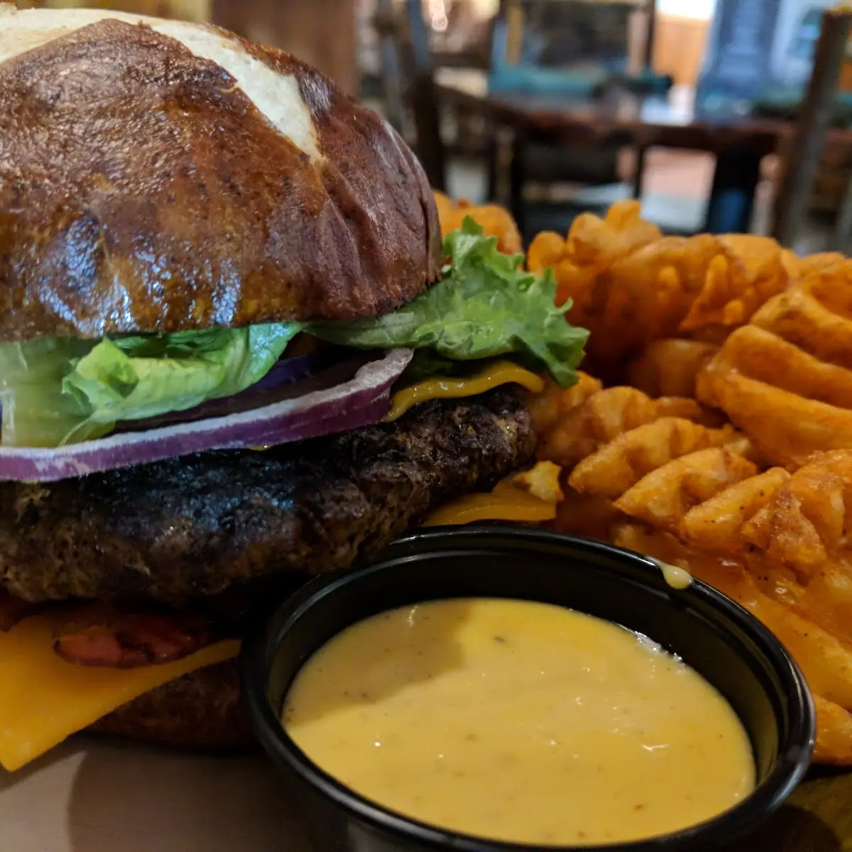 Pretzel Burger with Honey Mustard