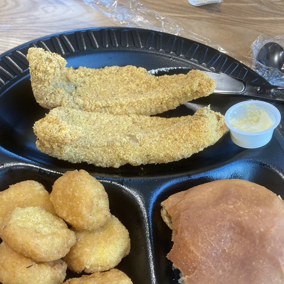 Fried Fish Corn Nuggets and Rolls