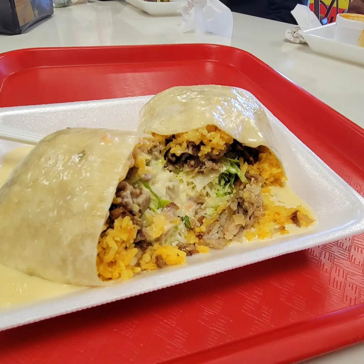 Cheese Sauce Carnitas Burrito