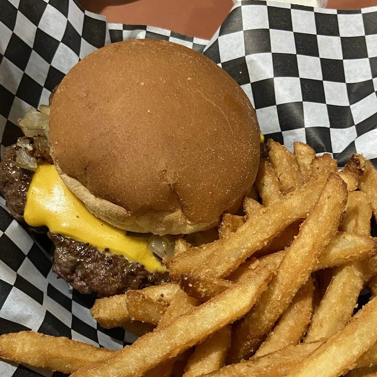 Cheeseburger and Beer Battered Fries