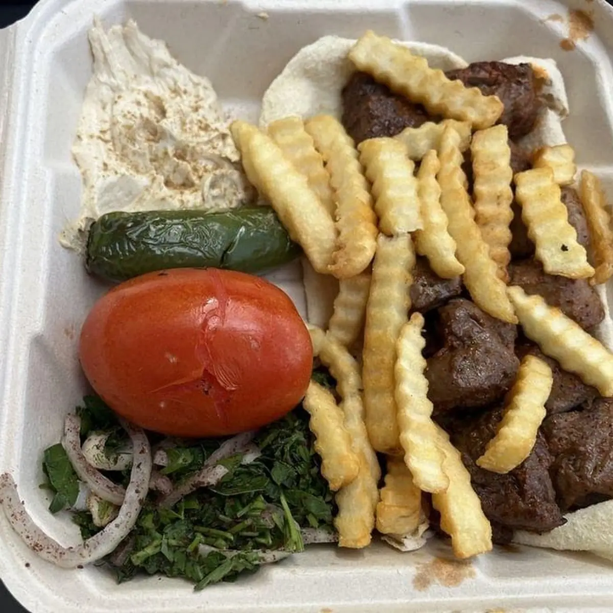 Shish Kebab Kofta Kebab Combo Hummus and Taboule