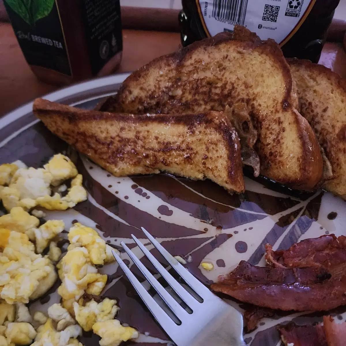 French Toast Breakfast with Eggs and Bacon