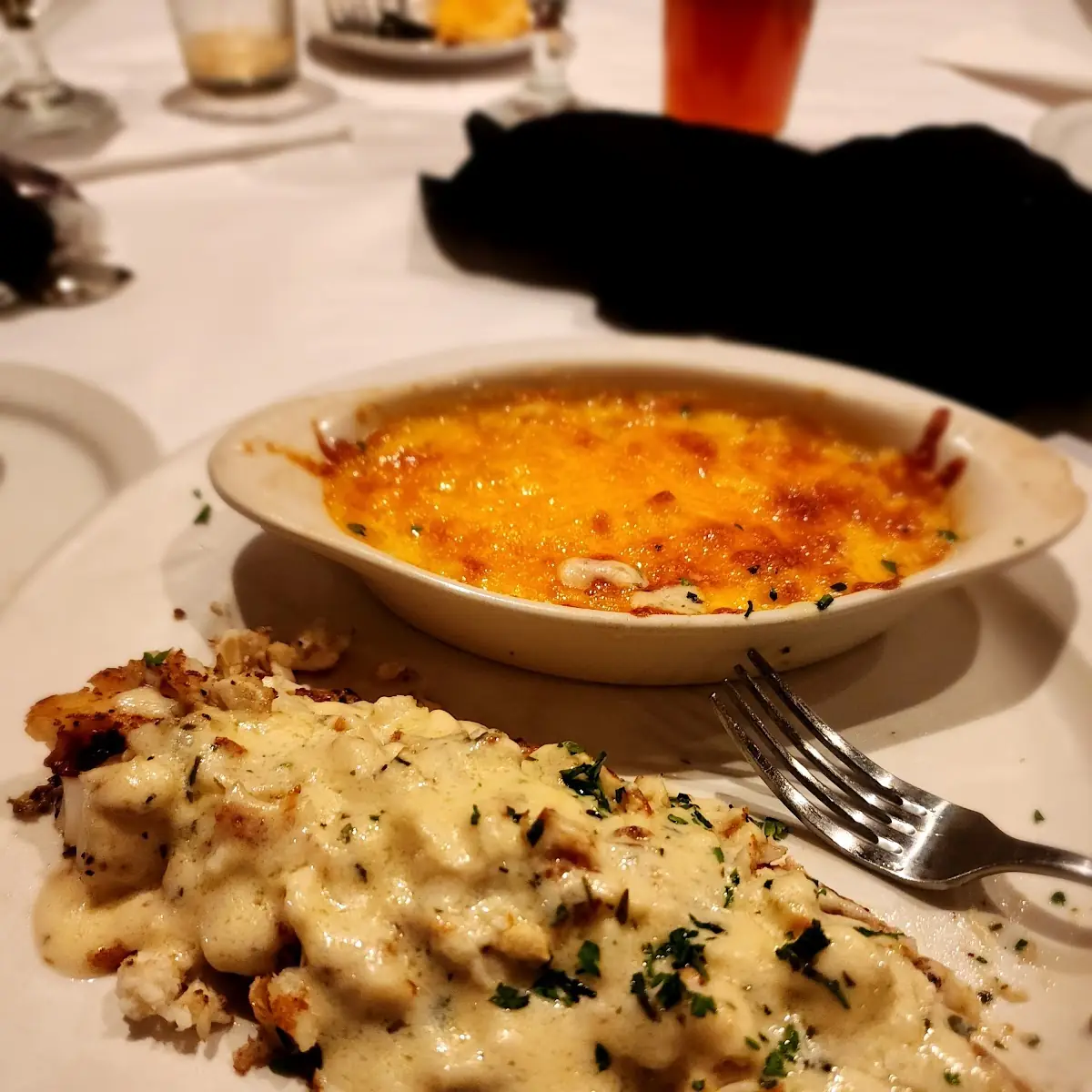Stuffed Cod with Crab Meat and Mac N Cheese