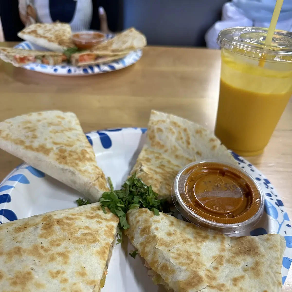 Chicken Tikka Quesadilla with Mango Lassi
