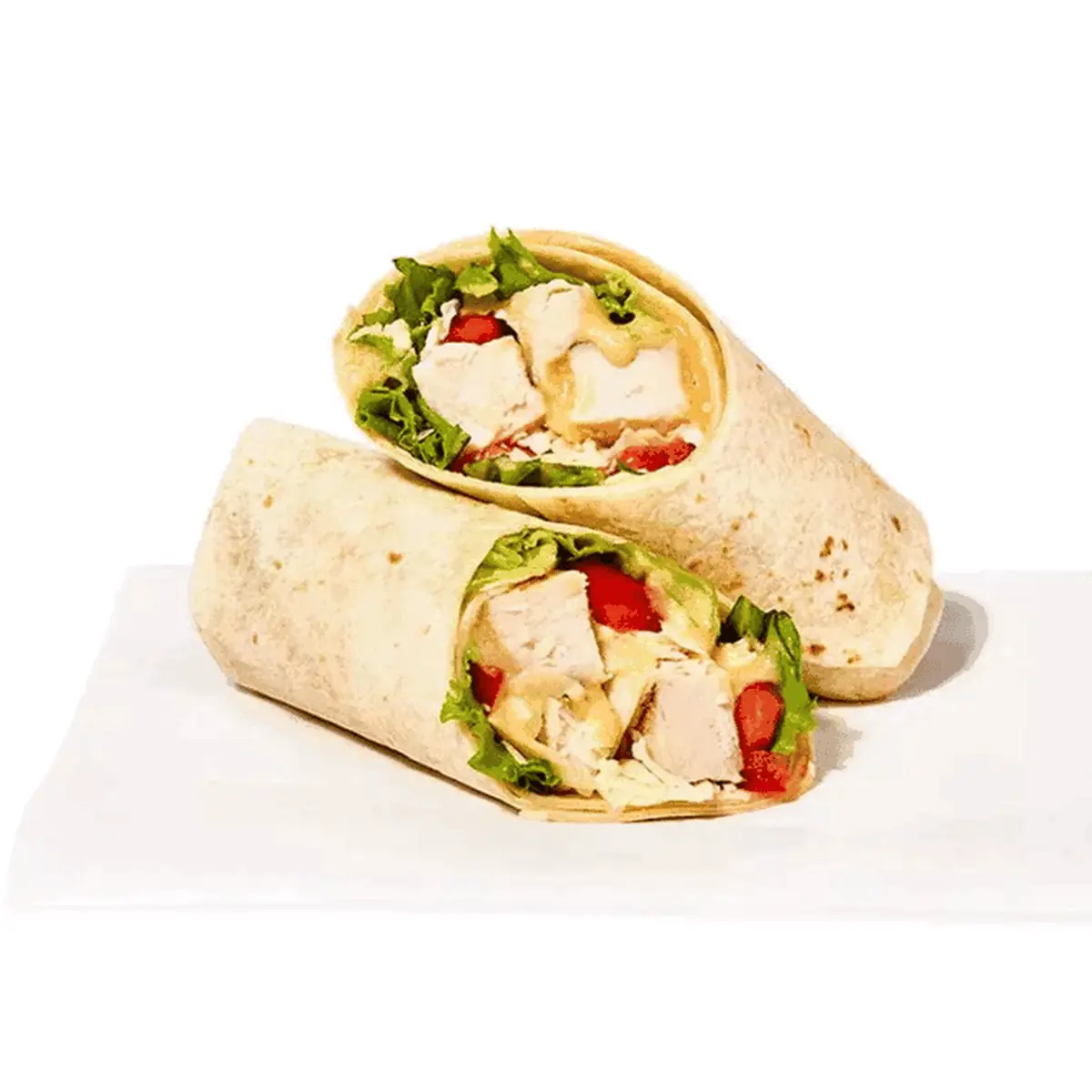 Grilled Chicken Caesar Wrap Sandwich with Caesar Dressing Lettuce and Tomato
