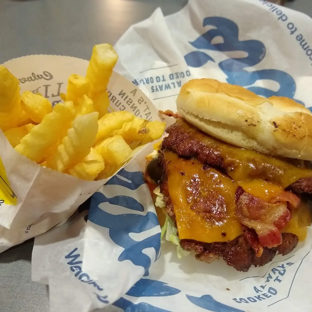 Double Bacon Cheeseburger and Fries