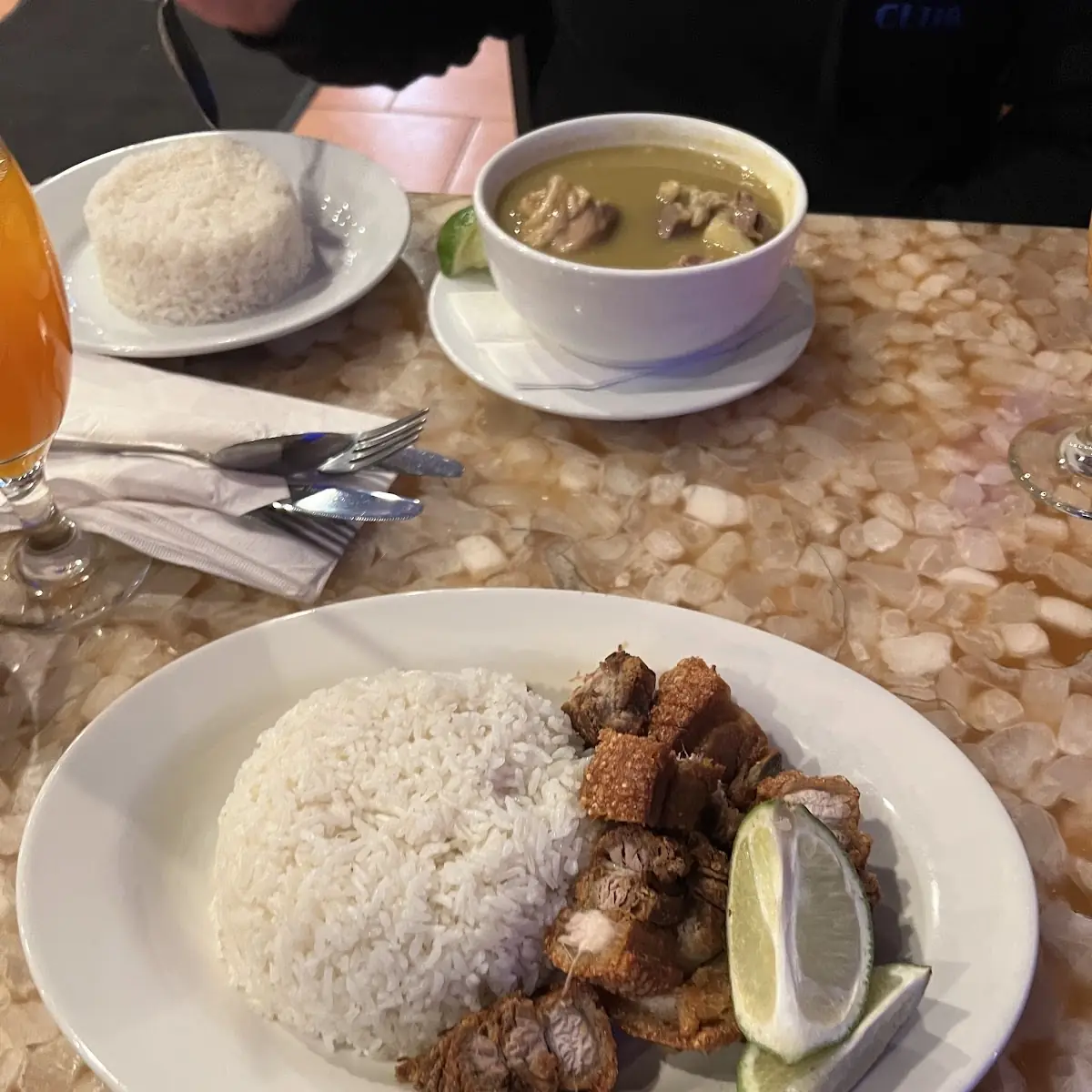 Chicharrones with White Rice and Beans