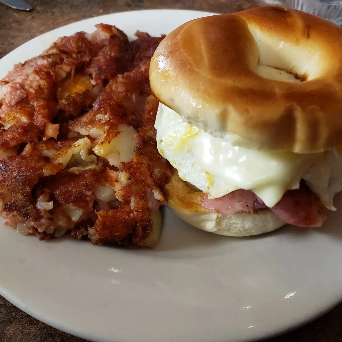 Egg Ham and Cheese Sandwich with Hash
