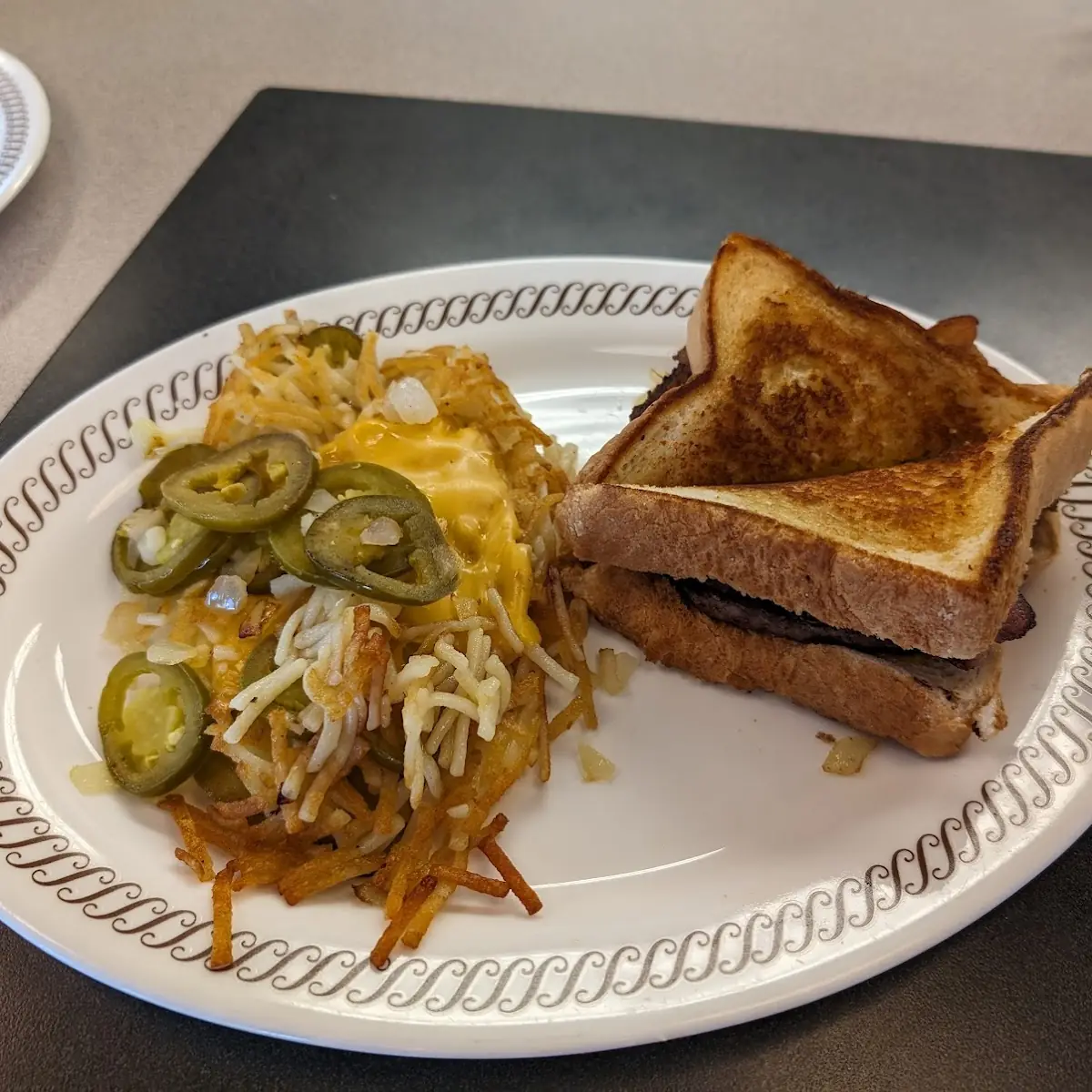 Patty Melt with Hash Browns