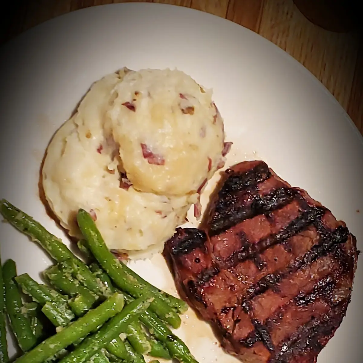 Ribeye Steak Mashed Potatoes and Green Beans