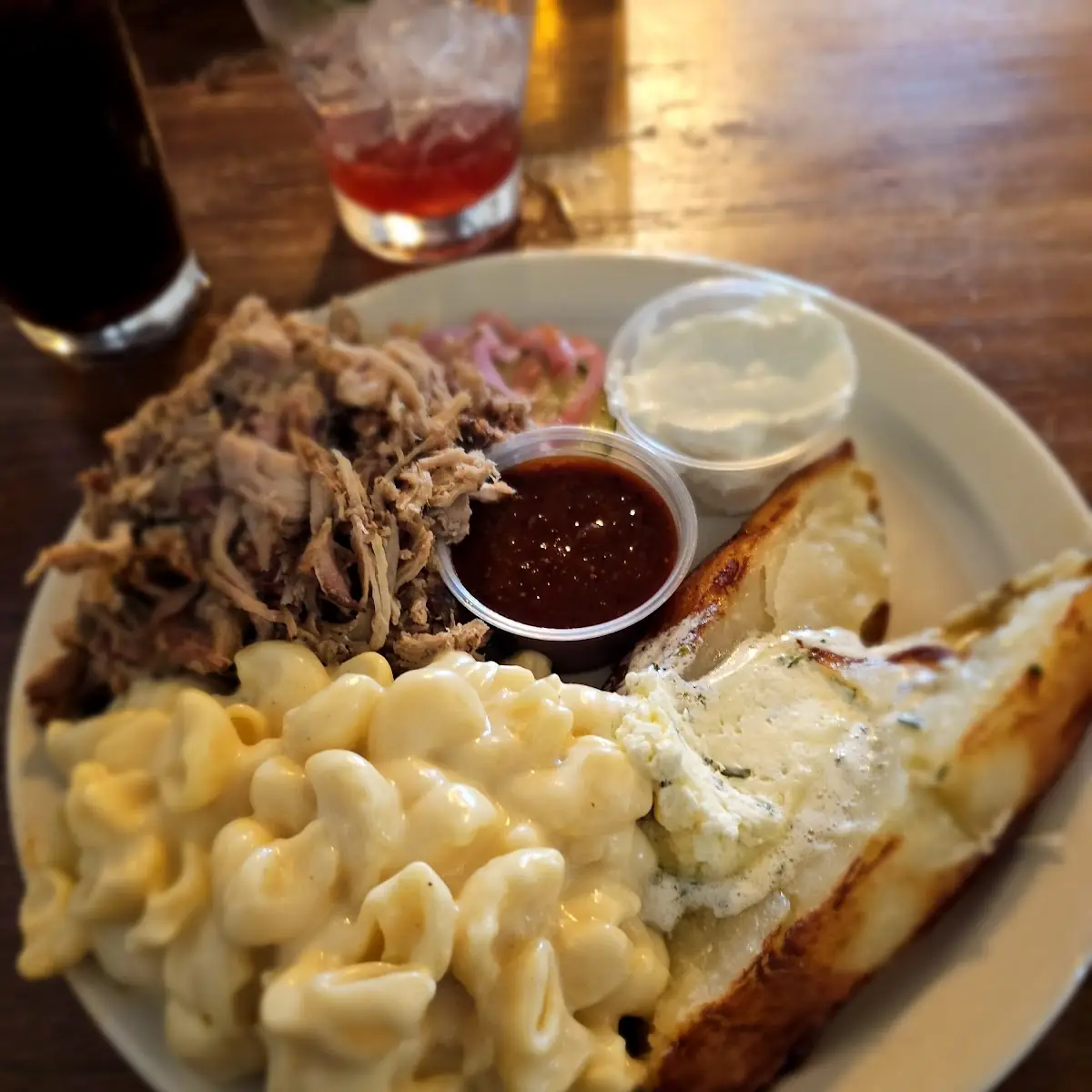Pulled Pork Baked Potato w Butter & Sour Cream Mac N Cheese